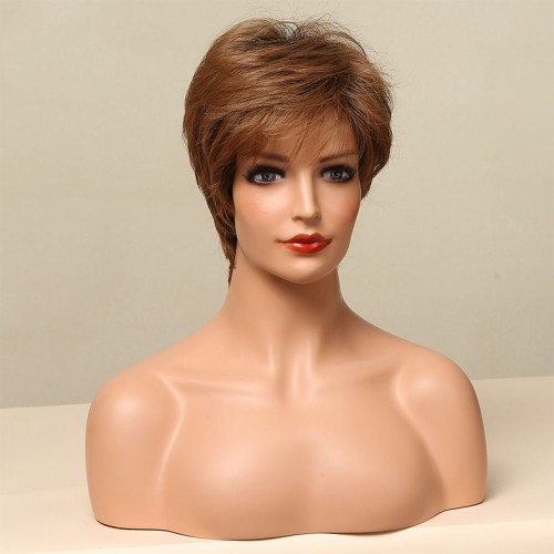 Honey brown bob haircut with side bangs