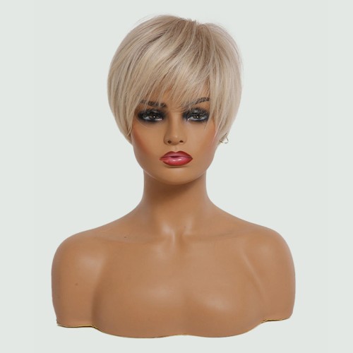 Brown and gold gradient short hair with side bangs