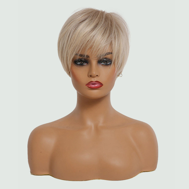 Brown and gold gradient short hair with side bangs