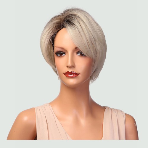 Platinum blonde gradient straight short hair