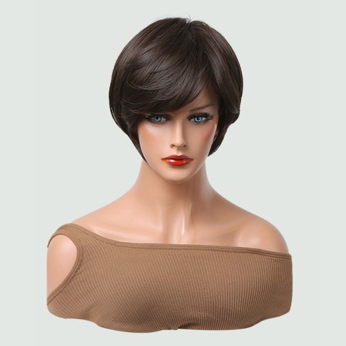 Dark brown to light brown gradient short straight hair