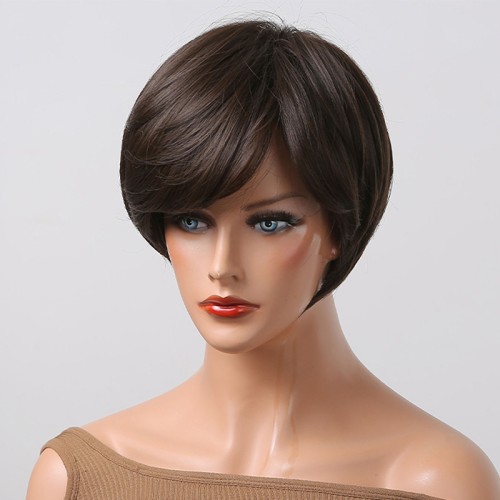 Dark brown to light brown gradient short straight hair