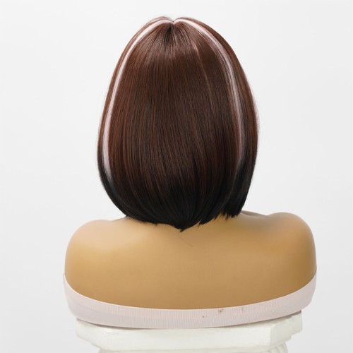 Lace-front wig with highlighted wavy short hair