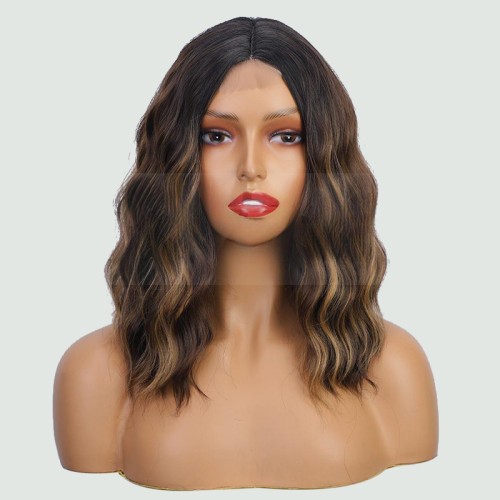 Light brown lace water wave wig