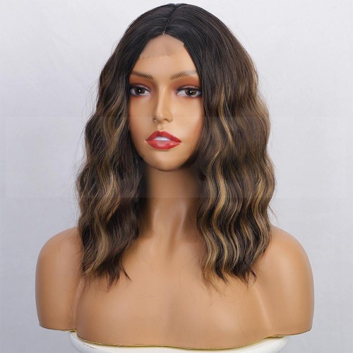 Light brown lace water wave wig