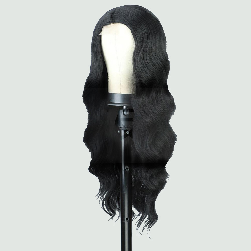 Light brown lace front long wavy black wig