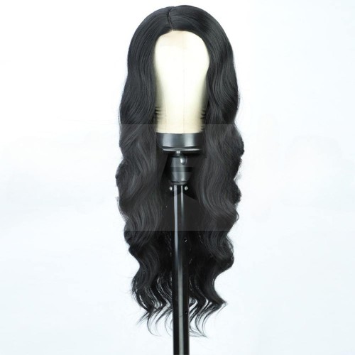 Light brown lace front long wavy black wig
