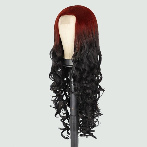Transparent lace gradient long curly wig