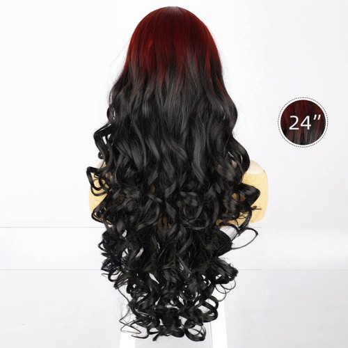 Transparent lace gradient long curly wig