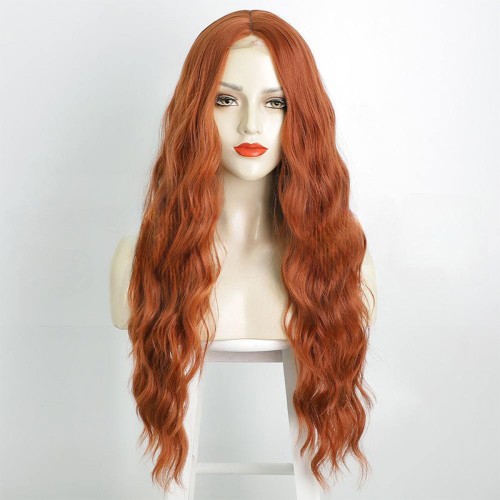 Lace front orange heat-resistant synthetic wig