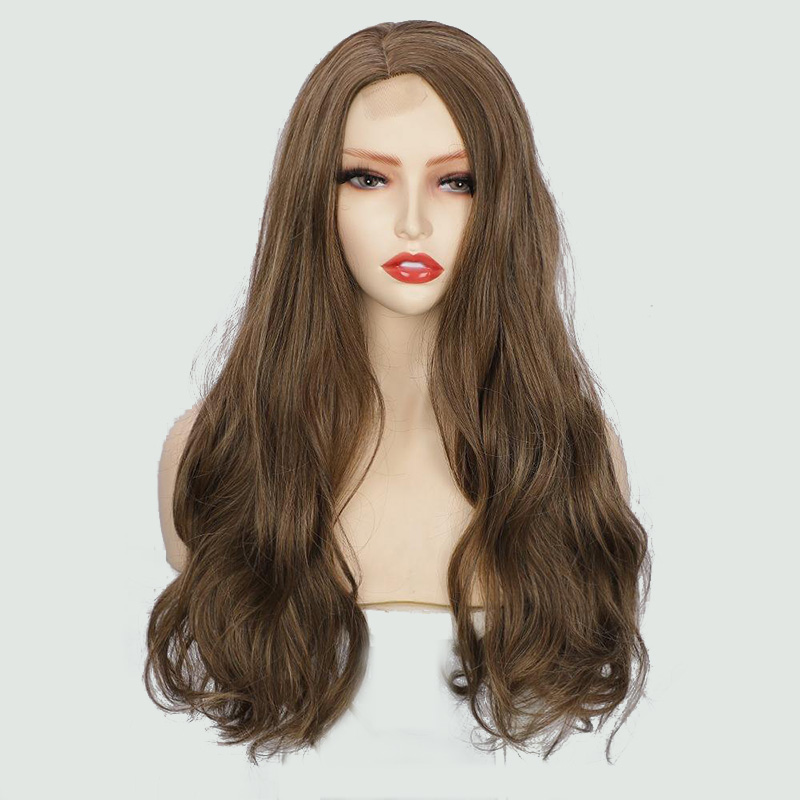 Light brown lace long curly wig