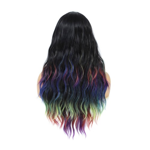 Black rainbow long wavy wig