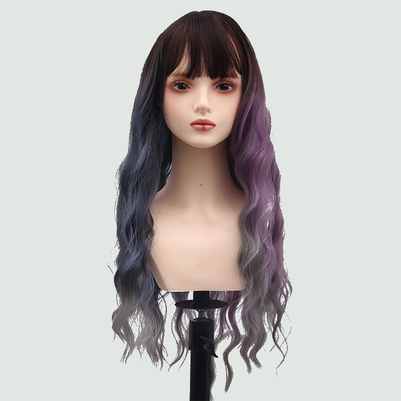 Smog blue purple gradient water wave pattern wig