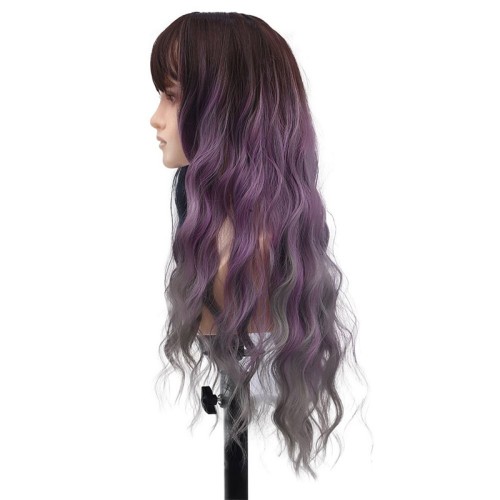 Smog blue purple gradient water wave pattern wig