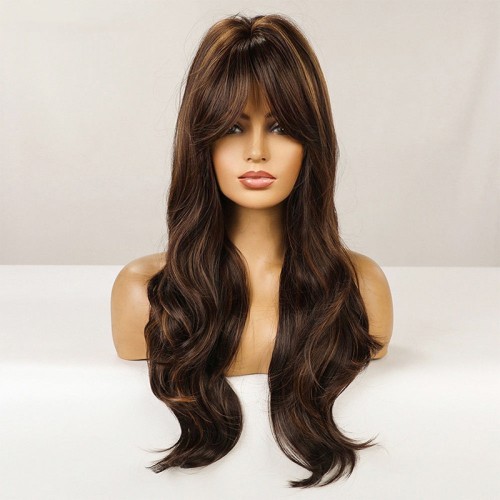 Brown and gold gradient water wave curly wig