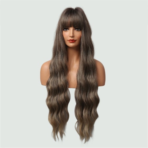 Dark brown long wavy curly wig