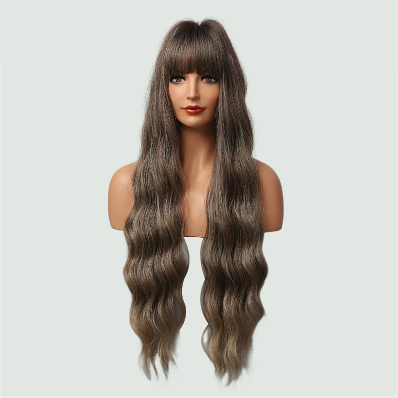 Dark brown long wavy curly wig