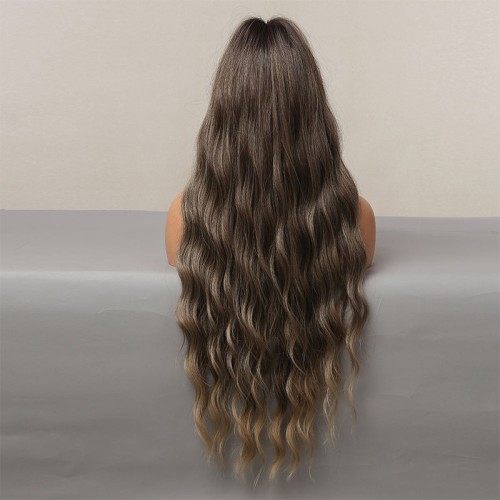 Dark brown long wavy curly wig