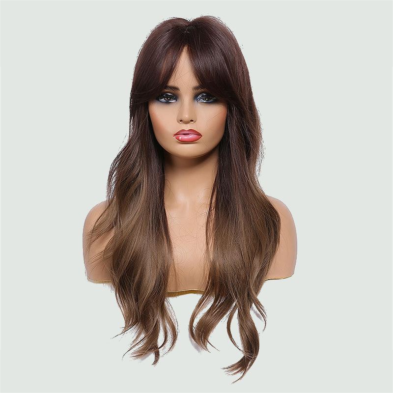 Dark brown wavy heat-resistant synthetic wig