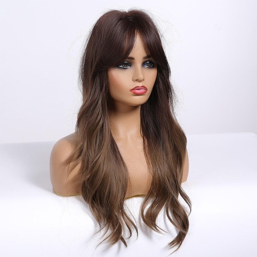 Dark brown wavy heat-resistant synthetic wig
