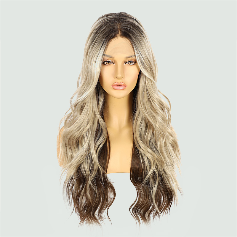 Natural brown long wavy wig
