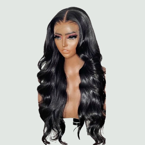 French-style front lace wavy black wig