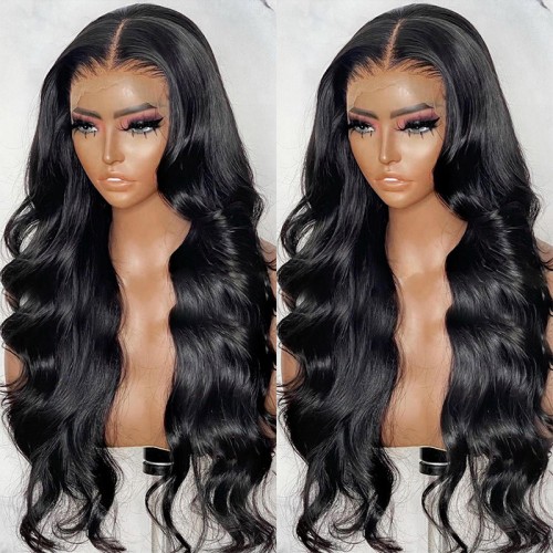 French-style front lace wavy black wig