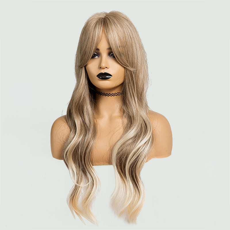 Light Ash Brown to Gold Ombre Wavy Wig