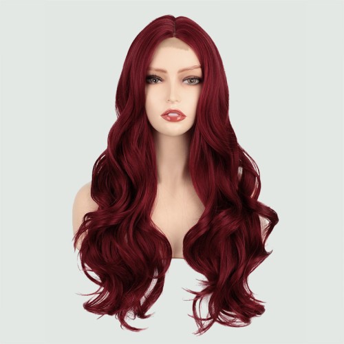 Dark red long super wavy wig