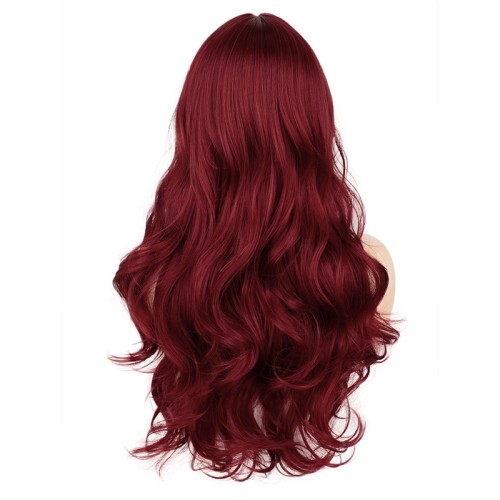 Dark red long super wavy wig