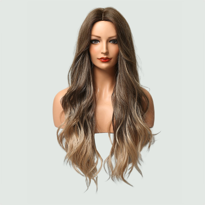 Long wavy serpentine-shaped heat-resistant synthetic wig
