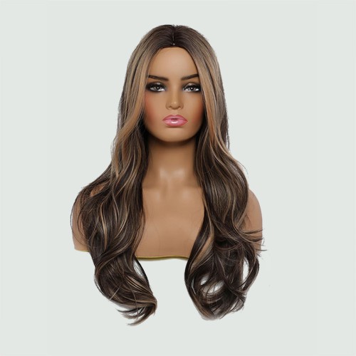 Gradient-colored wavy heat-resistant synthetic wig