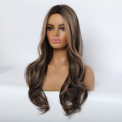 Gradient-colored wavy heat-resistant synthetic wig