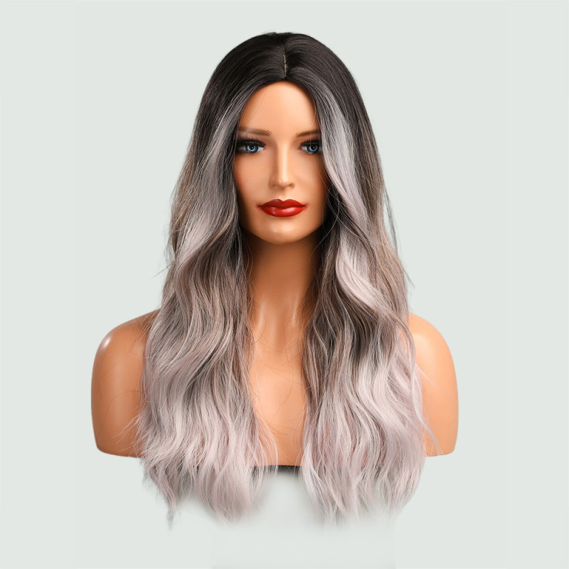 Gray and white gradient long wavy wig