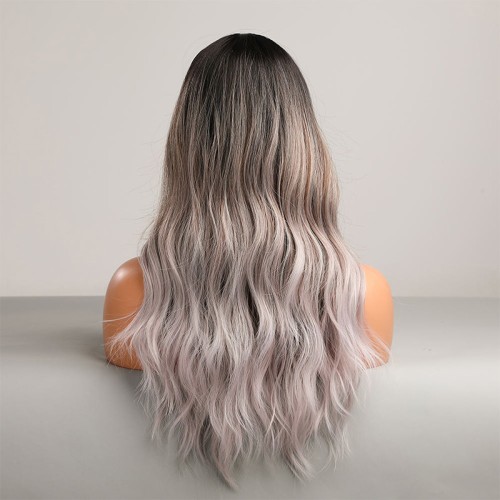 Gray and white gradient long wavy wig