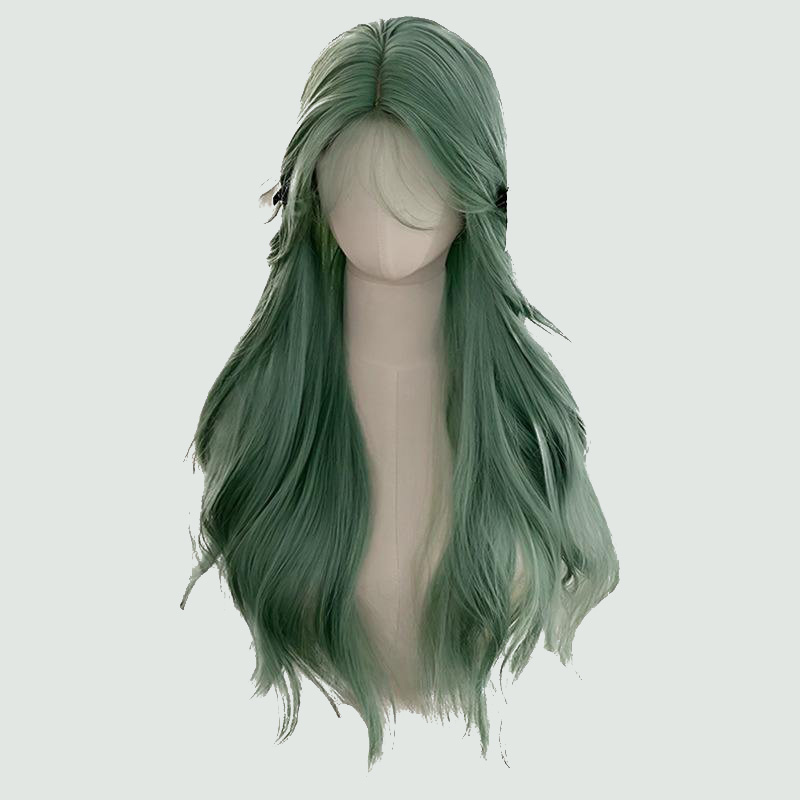 Mint green natural wavy long curly wig
